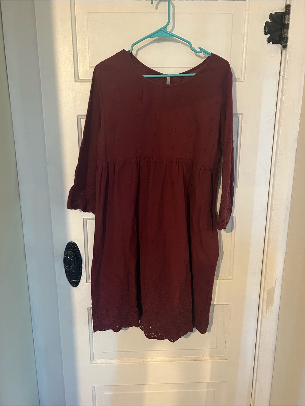 Cost Plus World Market Burgundy Eyelet Midi Dress